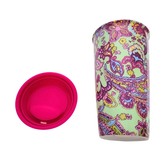 Paisley Theme Pastel Ceramic Refillable Travel Coffee Tea Cup Mug (12 oz) - Picture 4 of 7